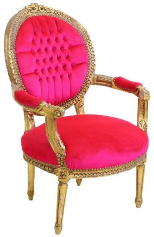 Appraisal: Louis XVI style giltwood armchair late th c having foliate