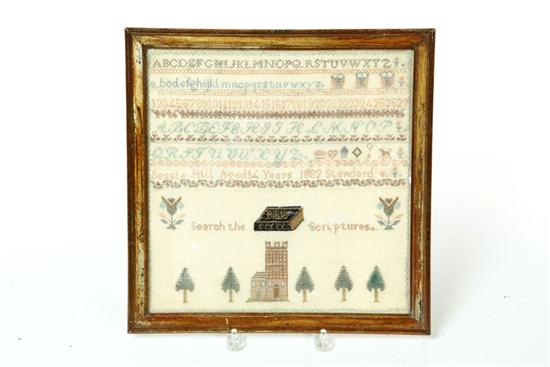 Appraisal: SAMPLER England silk on wool Neat rows of alphabets and