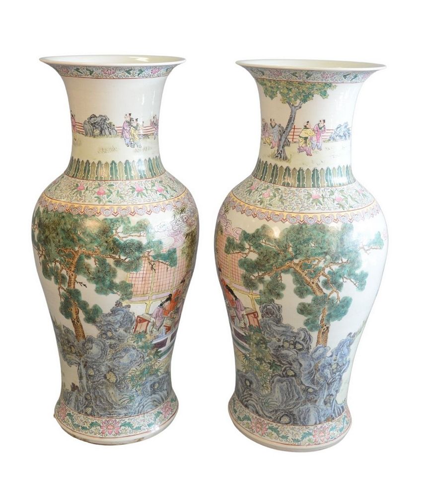 Appraisal: Pair Rose Famille Palace Vases th Century height inches Pair