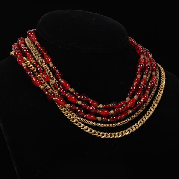 Appraisal: Miriam Haskell multi strand necklace with red glass beads and