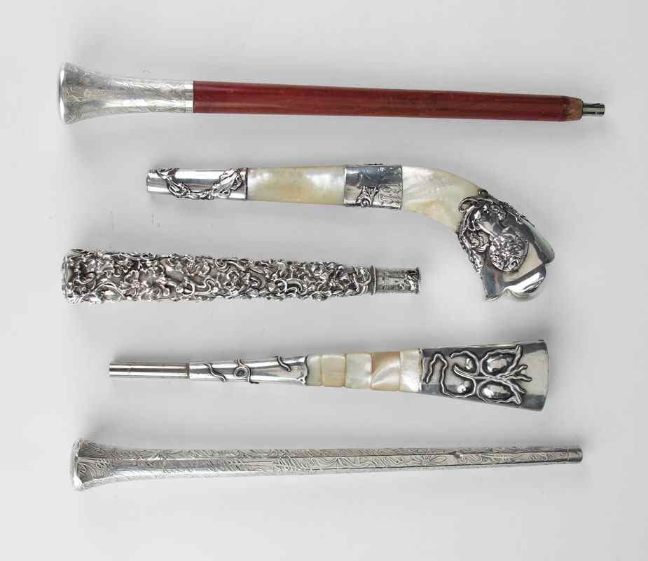 Appraisal: PIECE COLLECTION OF ART NOUVEAU STERLING PARASOL HANDLES To include