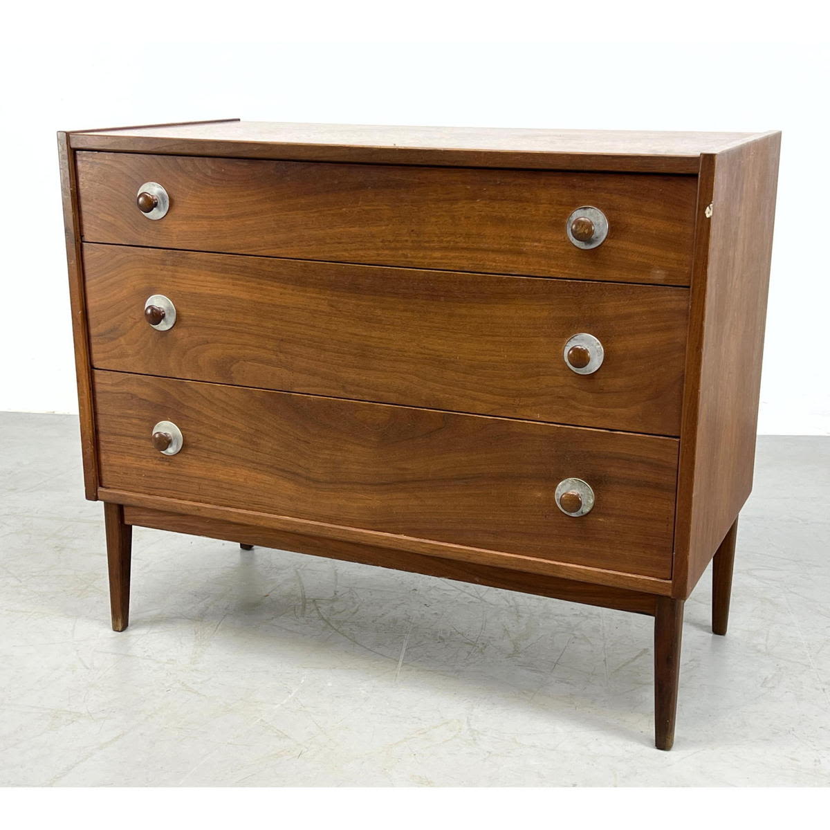 Appraisal: American Modern Walnut Bachelor's Chest Dresser Stylish Metal and wood