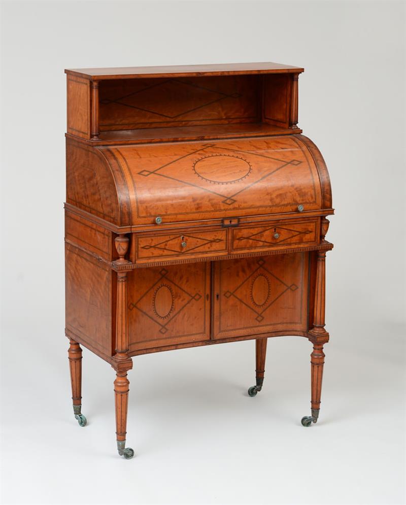 Appraisal: EDWARDIAN INLAID BLEACHED MAHOGANY LADY'S CYLINDER DESK The rectangular top