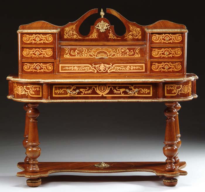 Appraisal: INLAID LOUIS XV STYLE DESK Desk has all over light