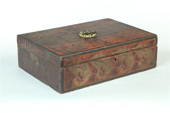 Appraisal: DECORATED BOX Probably England mid th century wood Lidded dovetailed