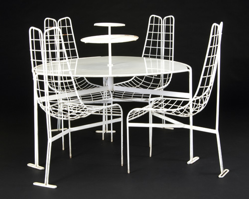 Appraisal: VLADIMIR KAGAN Five-piece Capricorn patio set consisting of four enameled