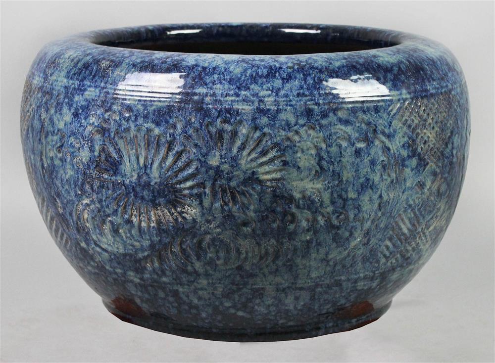 Appraisal: SOUTHEAST ASIAN LARGE MOLDED AND BLUE-GLAZED JARDINIERE of globular form