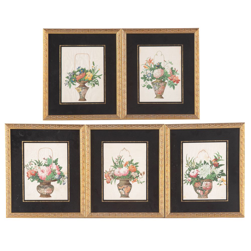 Appraisal: Set of Five Chinese Export Floral Pith Gouaches Mid th