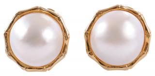 Appraisal: kt Pearl Earrings bamboo design each with one mm half