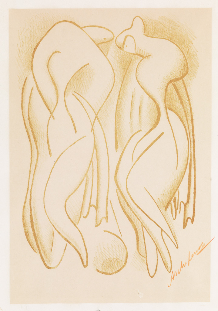 Appraisal: ALEXANDER ARCHIPENKO Bathers Lithograph printed in reddish orange x mm