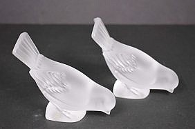 Appraisal: TWO LALIQUE MOLDED FROSTED GLASS SPARROWSMolded Lalique France Height in