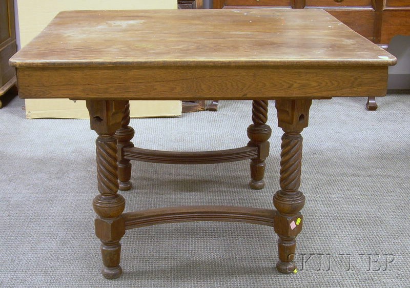 Appraisal: Paine Furniture Late Victorian Square Oak Dining Table with Rope-turned