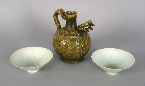 Appraisal: Two Chinese celadon bowls together with a pottery jug bowls