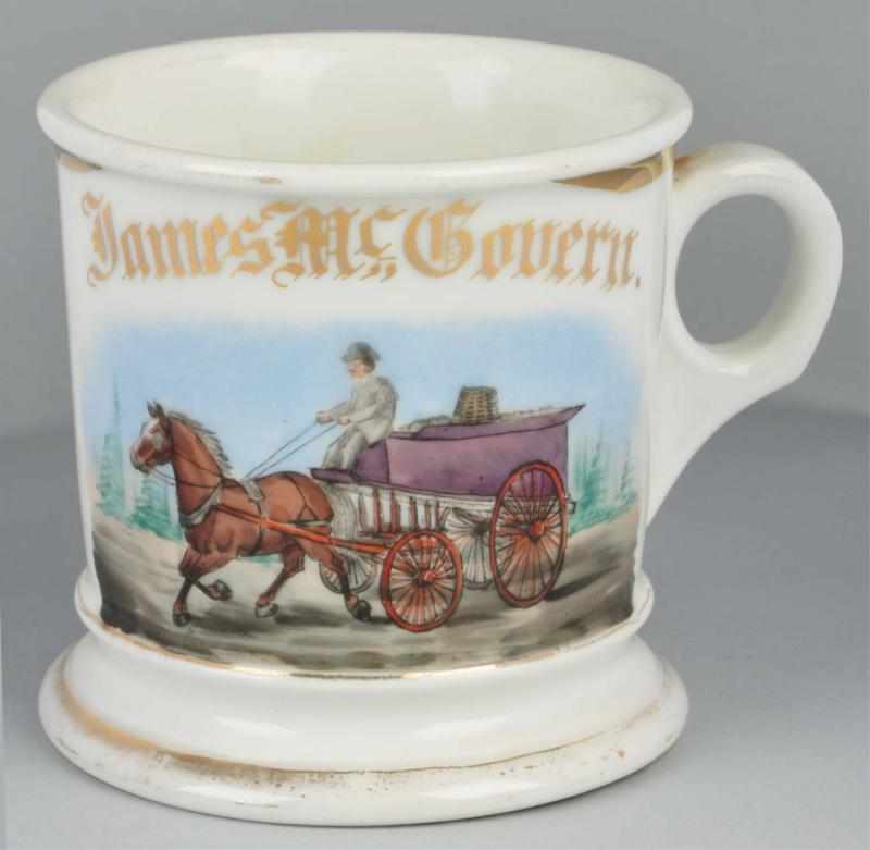 Appraisal: Horse-Drawn Wagon Shaving Mug Description Gilt name James McGovern T