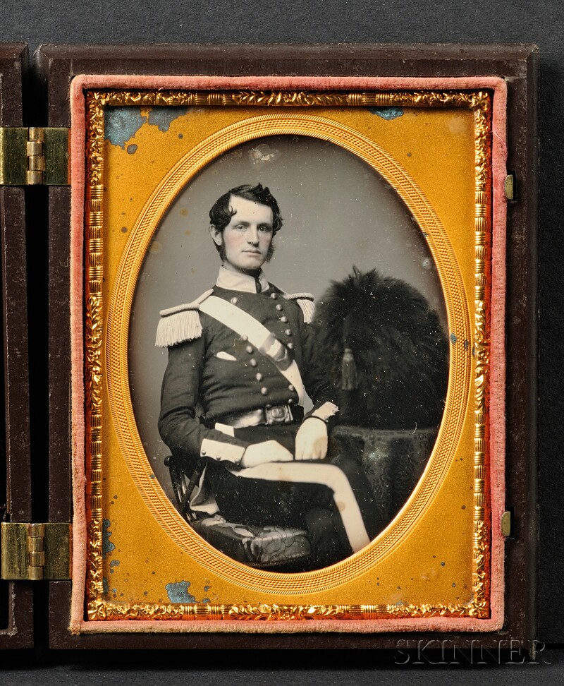 Appraisal: Quarter Plate Daguerreotype Portrait of a Seated Young Military Officer