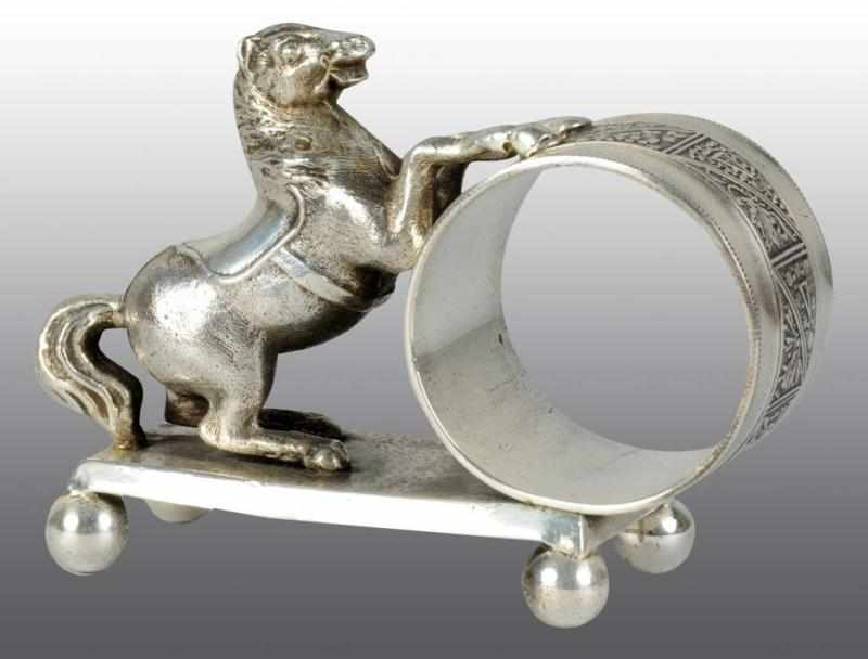 Appraisal: Large Horse Prancing Against Napkin Ring Condition Excellent Size T