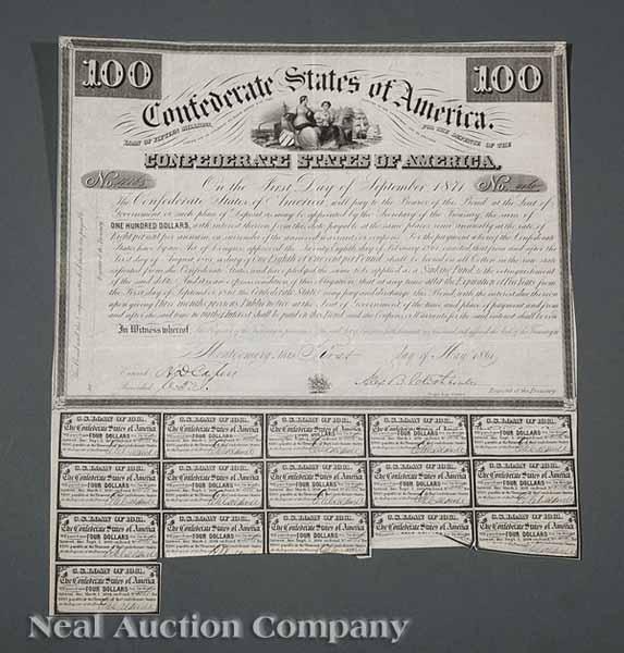 Appraisal: Confederate Bonds a group of C S A coupon bonds