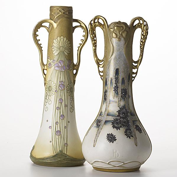 Appraisal: PAUL DACHSELREISSNER STELLMACHER KESSELTwo two-handled Amphora porcelain vasesLight wear to