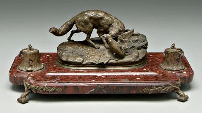 Appraisal: Ink stand with bronze after Leonard fox with a duck