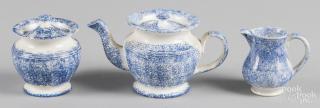 Appraisal: Three-piece blue spatter tea service teapot - '' h