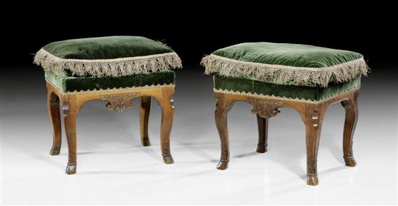 Appraisal: PAIR OF STOOLS Regence France th century Shaped and carved