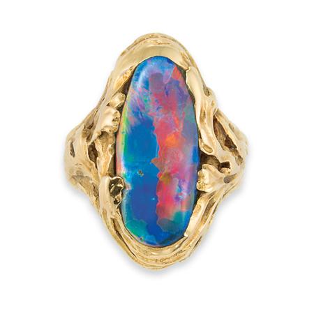 Appraisal: Arts and Crafts Gold and Black Opal Ring Tiffany Co