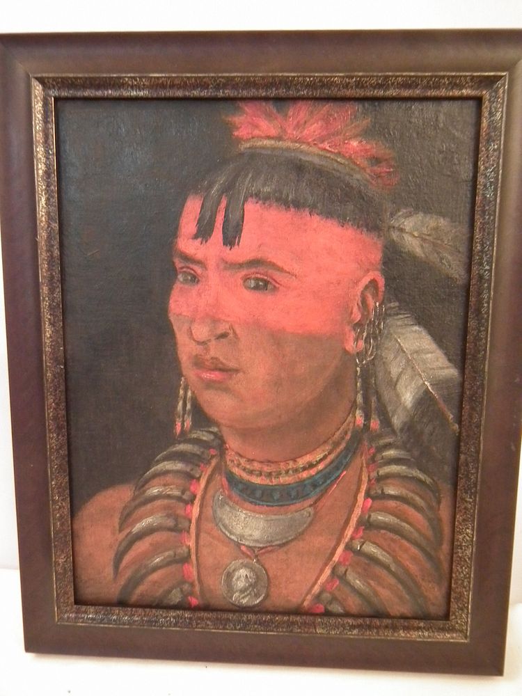 Appraisal: INDIAN CHIEF OIL PAINTING - PEACE MEDAL Old oil portrait