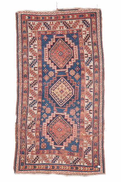 Appraisal: AN OLD KASAK RUG with triple diamond decoration within a