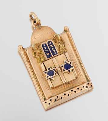 Appraisal: A Gold and Enamel Judaic Pendant k yellow gold Judaic