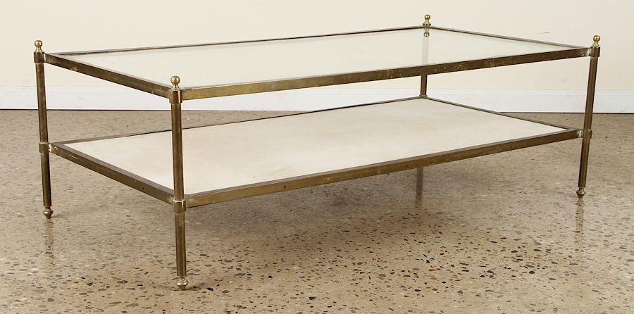 Appraisal: TWO TIER BRASS GLASS TOP COFFEE TABLE C A two