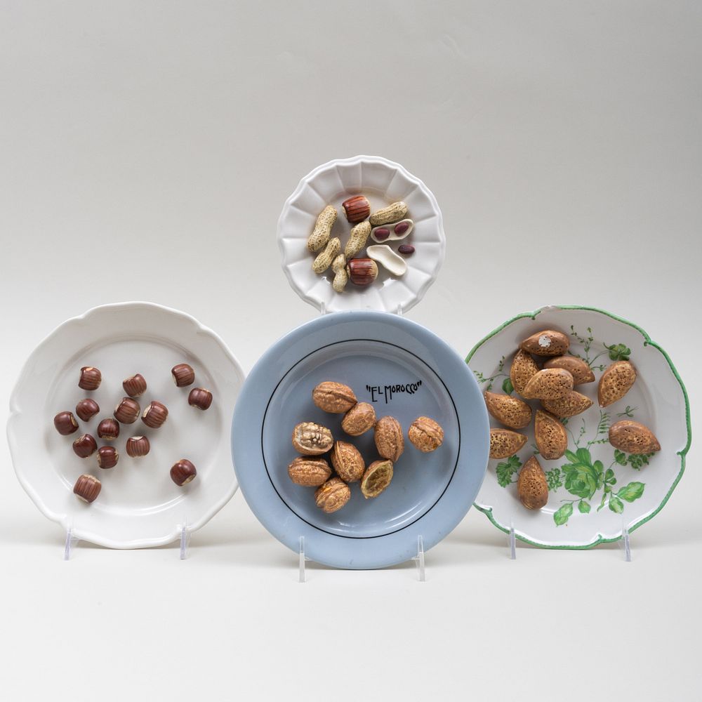 Appraisal: Group of Four Trompe L'Oeil Ceramic Models of Nuts on