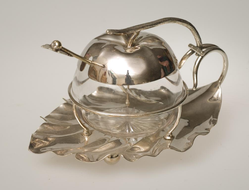 Appraisal: VICTORIAN SILVER-PLATED AND CLEAR-GLASS PRESERVE DISH modelled as an apple