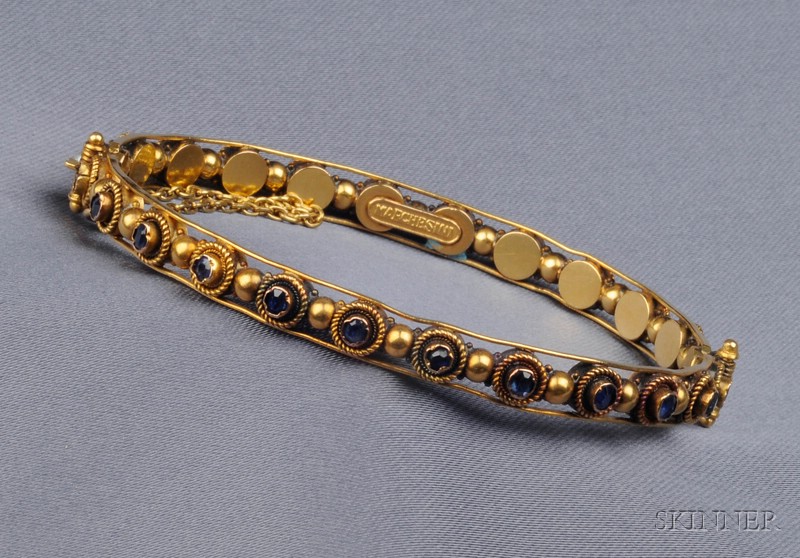 Appraisal: Etruscan Revival Sapphire and Seed Pearl Bracelet Nicola Marchesini Rome