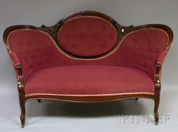 Appraisal: Victorian Rococo Revival Upholstered Carved Walnut Sofa lg in