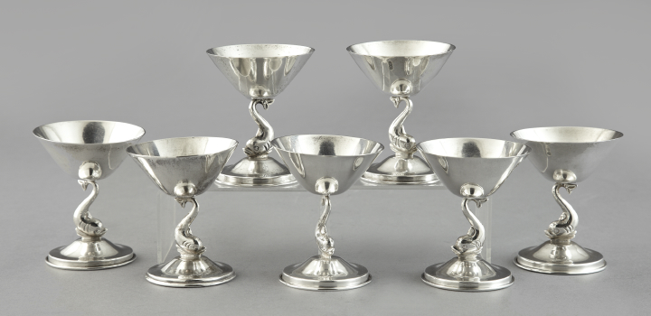 Appraisal: Set of Seven Mexican Sterling Silver Cocktail Glasses second quarter