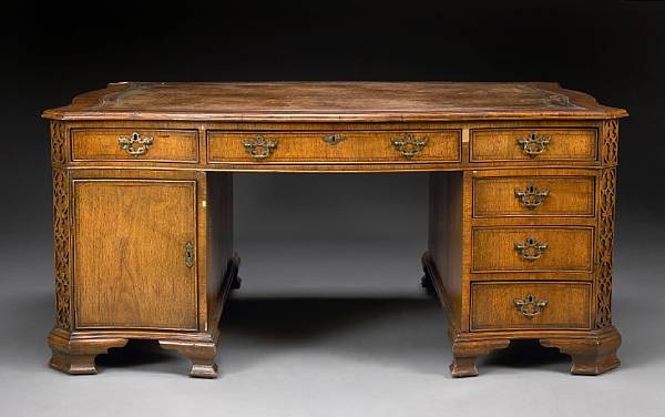 Appraisal: A George III style mahogany pedestal partner's desk early th