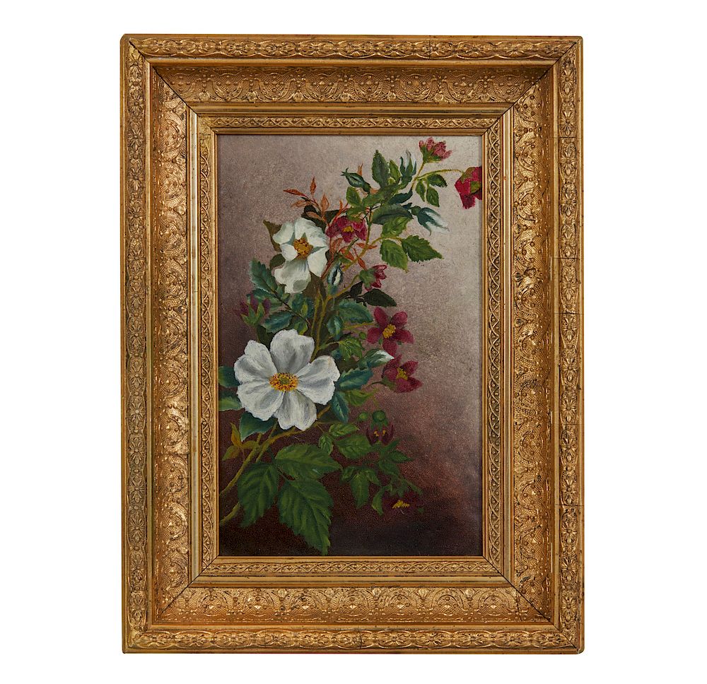 Appraisal: Pair of Victorian Floral Paintings Pair of framed oil on