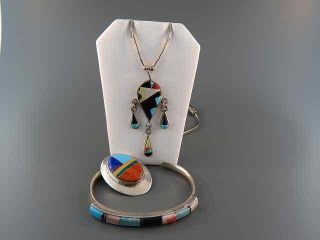 Appraisal: pcs Zuni Indian Sterling Silver includes cuff bracelet brooch and