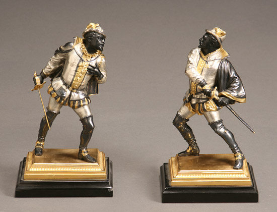 Appraisal: Pair of French Parcel Gilt Silver and Gray Patinated Bronze