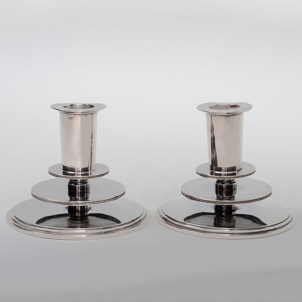 Appraisal: Pair of Swedish Art Deco Atelier Borglia Silver Candlesticks Marked