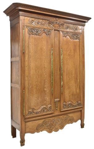 Appraisal: French Louis XV style oak armoire mid th c cornice