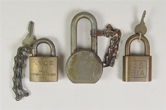 Appraisal: Three Padlocks Circa early 's Two brass each with key