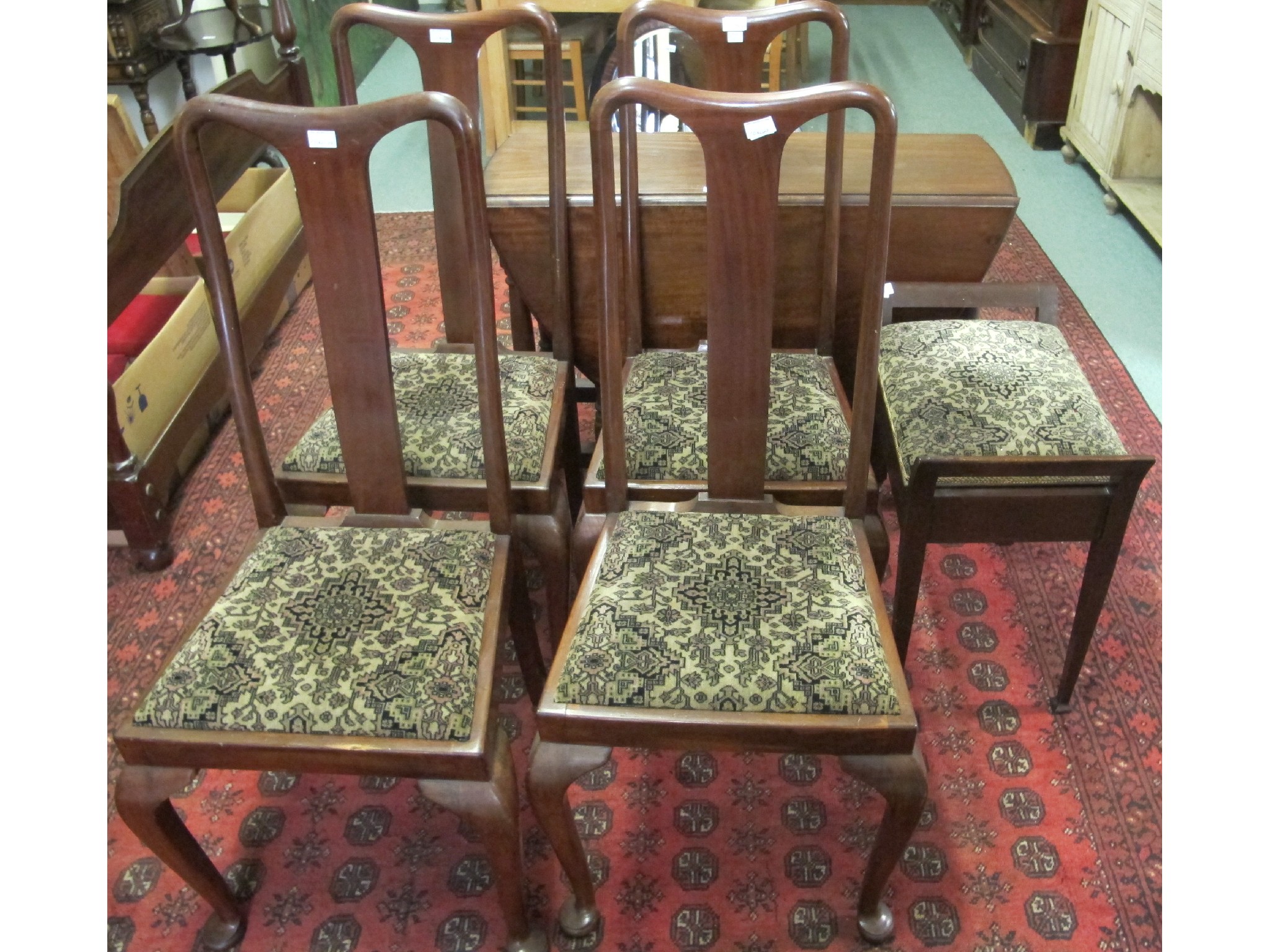 Appraisal: Four mahogany dining chairs a piano stool and a folding