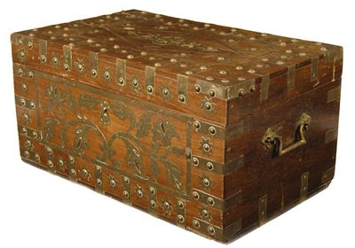 Appraisal: A th century eastern rosewood and brass mounted small trunk