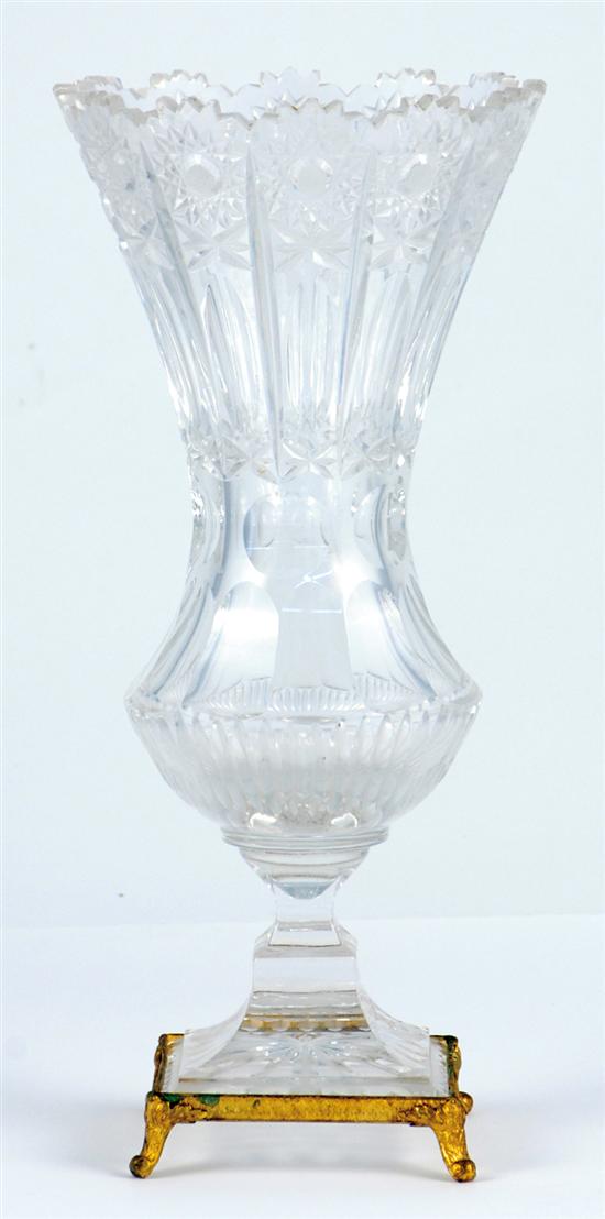 Appraisal: Cut-glass vase flared ruffled rim on balustrade body and base