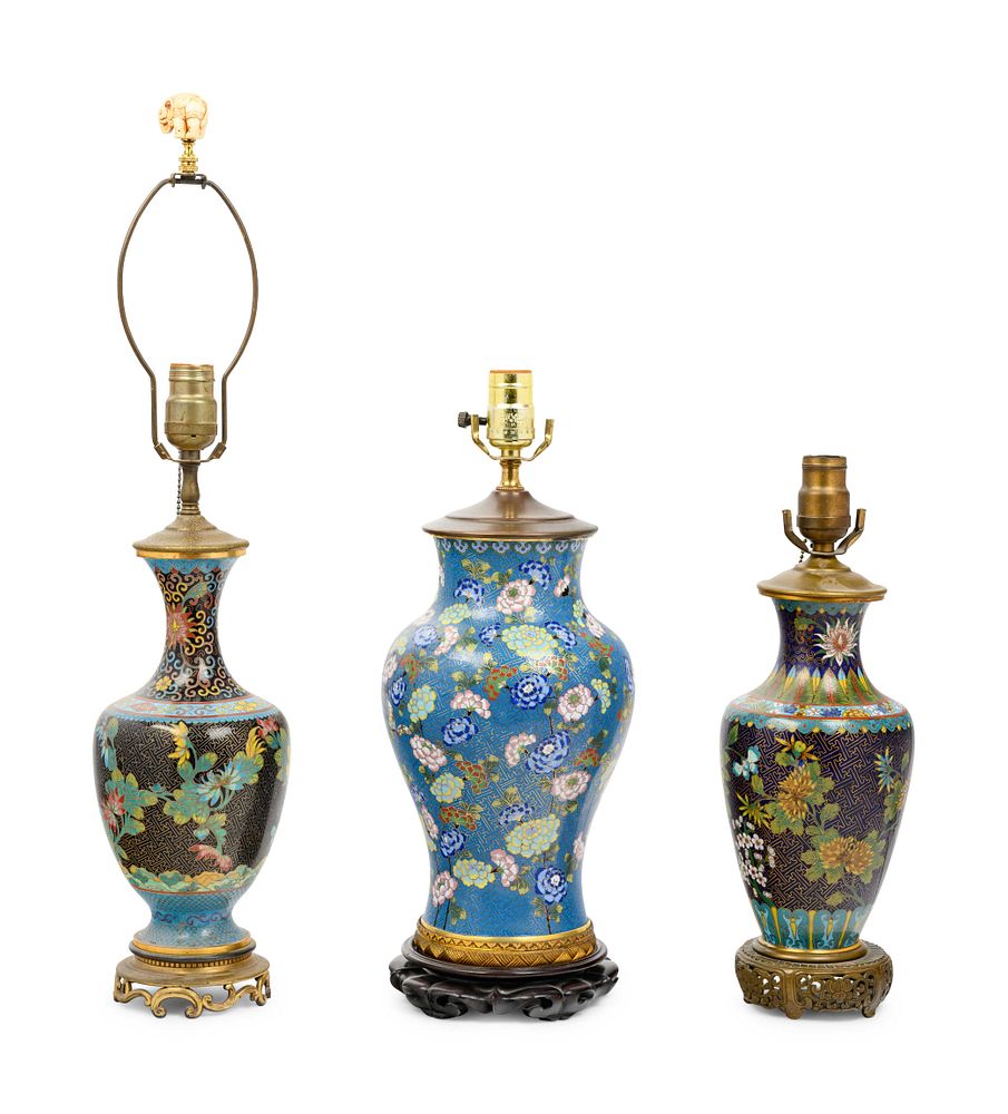 Appraisal: Three Chinese Cloisonne Enameled Vases Three Chinese Cloisonne Enameled Vases