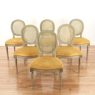 Appraisal: Set Louis XVI style green painted side chairs Set Louis