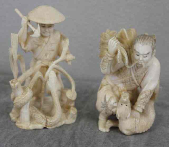 Appraisal: Asian Ivory Lot Includes a finely carved and signed group