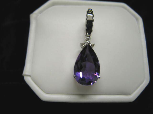 Appraisal: Amethyst Pendant rich teardrop gem small diamonds in k white