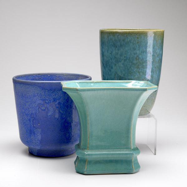 Appraisal: GALLOWAY Three ceramic vases covered in blue and green glazes